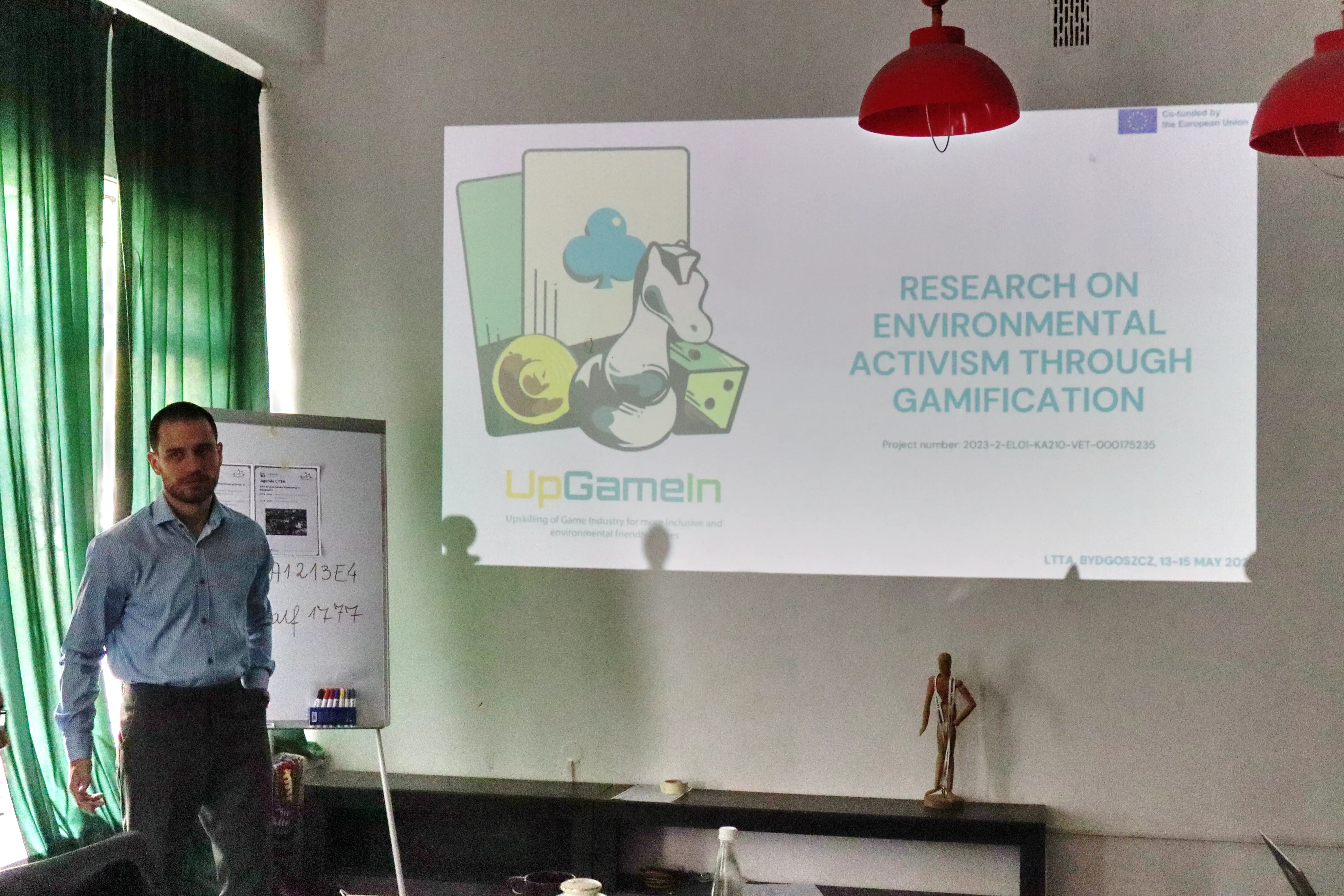 Odd Statue Social presenting findings on environmental awareness